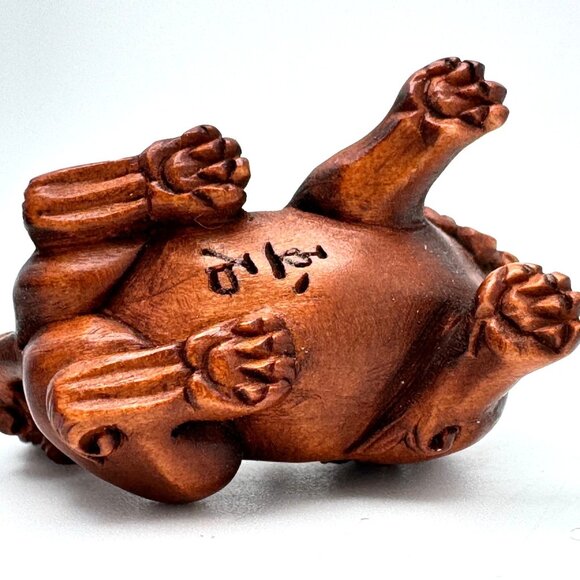 Ojime Netsuke 2 Foo Dog Lion Figurines Hand-Carved Boxwood Signed No Hole #1.2 - Picture 7 of 13